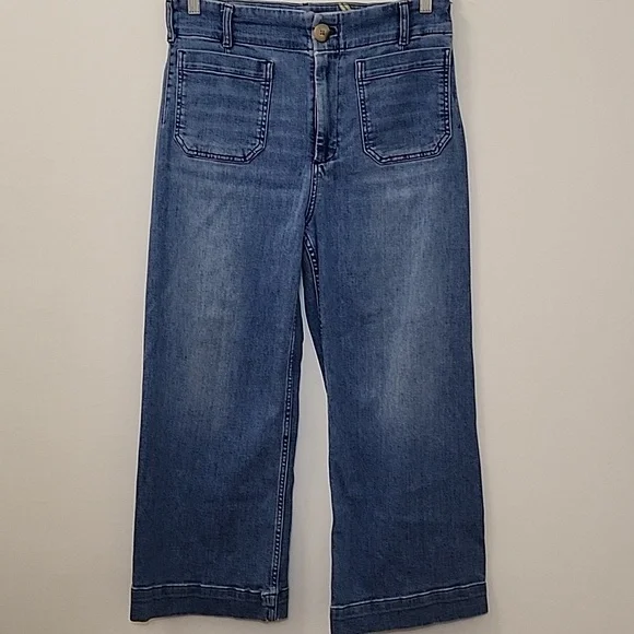 Anthropologie Maeve The Colette Crop High-Rise Wide-Leg Jeans light-to-med Sz 12 - Picture 7 of 16